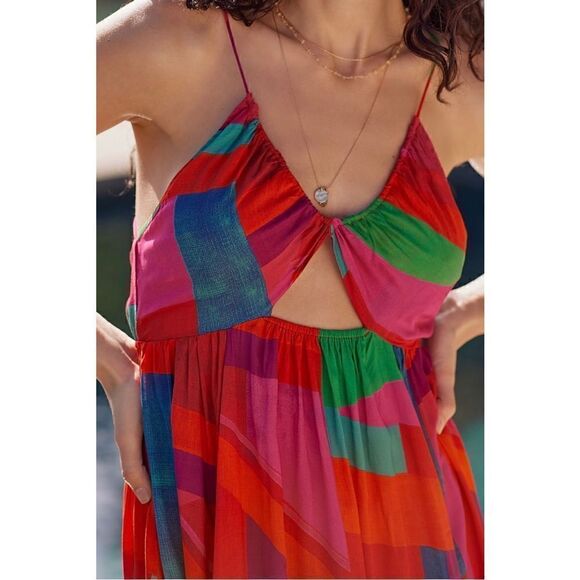 NEW Anthropologie Alani V-Neck Cut-Out Asymmetrical Maxi Swim Cover-Up Large - Picture 2 of 4